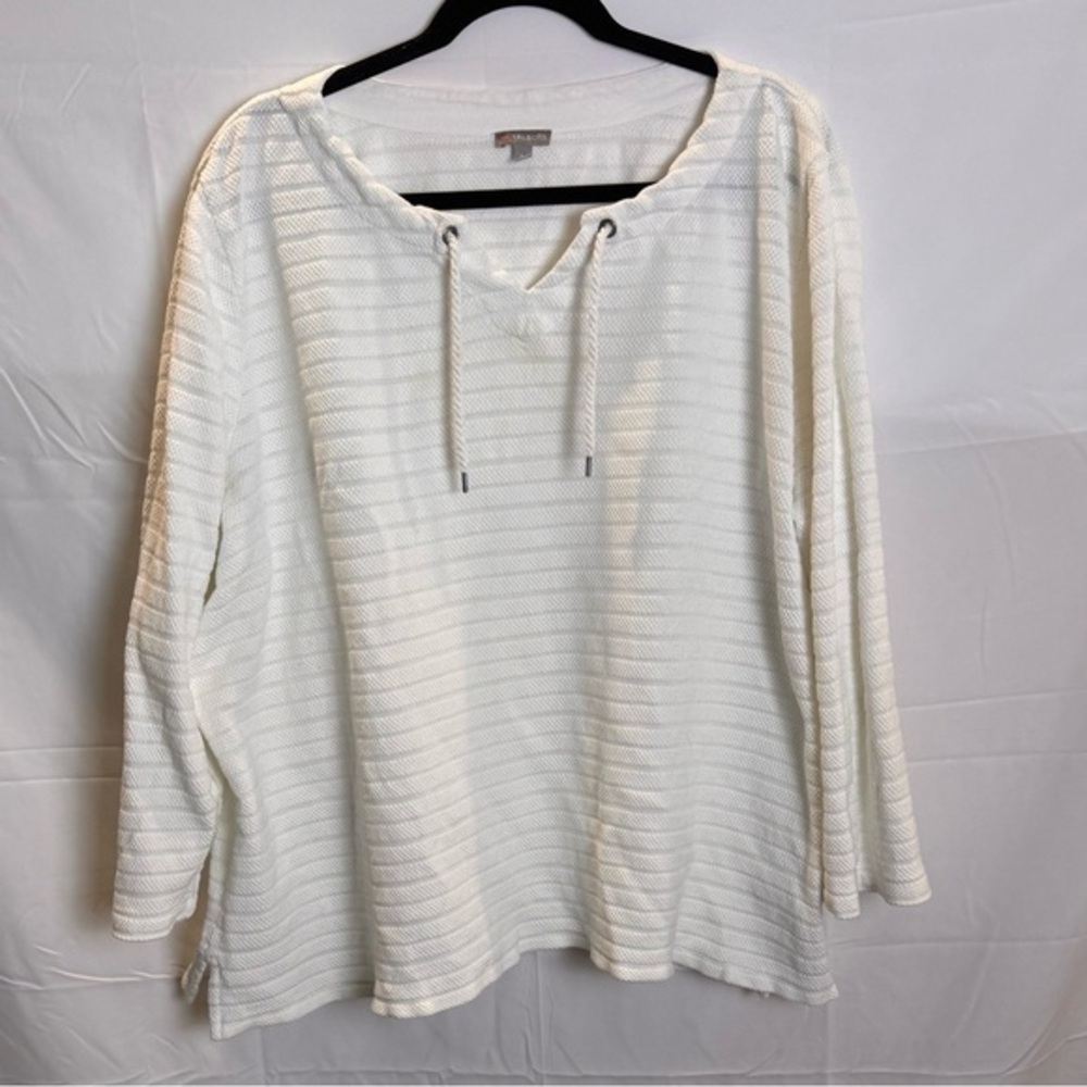 Talbots Cream Striped Hoodie Sweatshirt - Picture 1 of 9